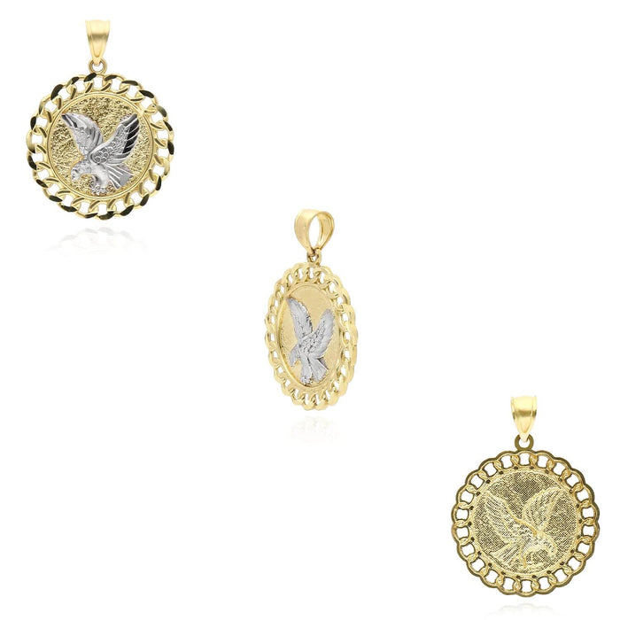 10K Gold Two - Tone Yellow White Miami Cuban Textured Eagle Pendant 1.1" - WJD Exclusives