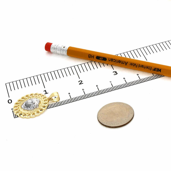 10K Gold Two - Tone Yellow White Textured Lion Head Pendant 1.2" - WJD Exclusives