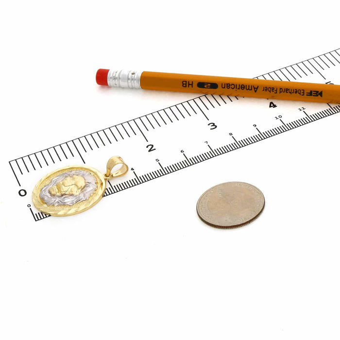 10K Gold Two - Tone Yellow White Textured Lion Head Pendant 1.45" - WJD Exclusives