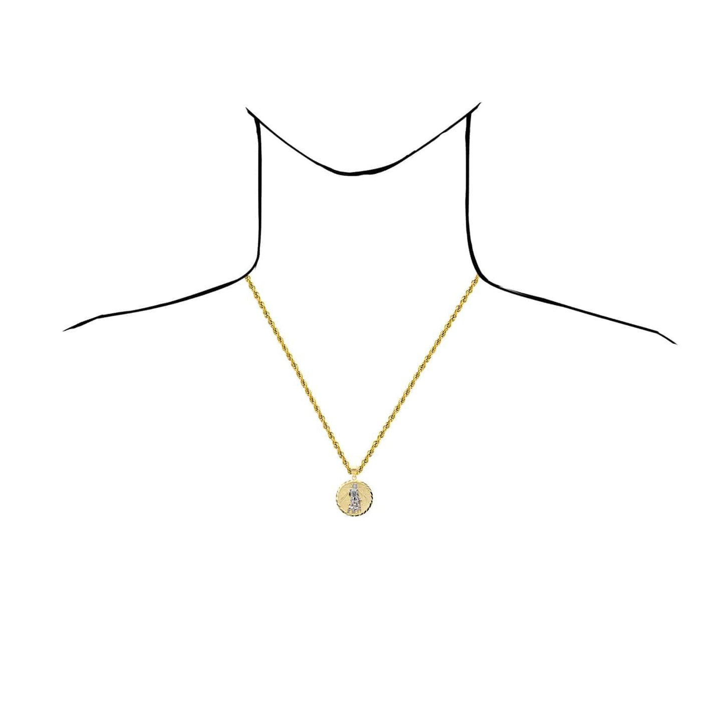 10K Gold Two-Tone Yellow White Textured Saint Lazarus Pendant 1.4"