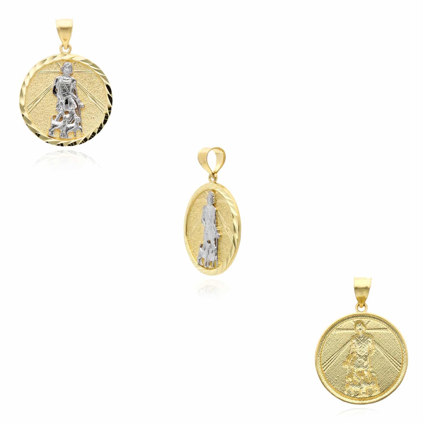 10K Gold Two-Tone Yellow White Textured Saint Lazarus Pendant 1.4"