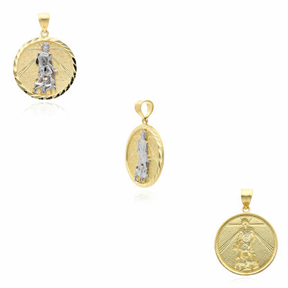 10K Gold Two-Tone Yellow White Textured Saint Lazarus Pendant 1.4"