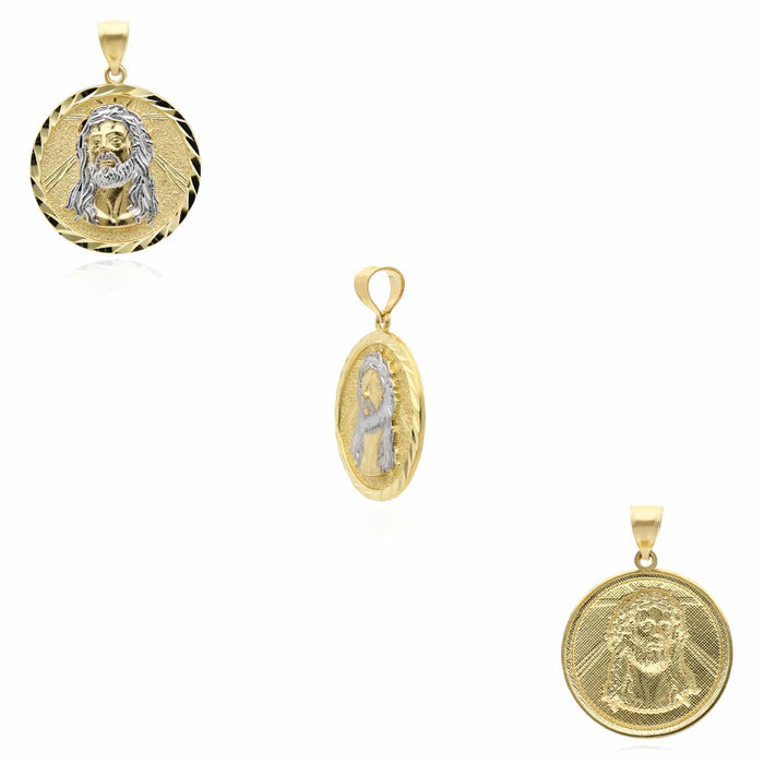 10K Gold Two - Tone Yellow White Textured Jesus Pendant 1.4" - WJD Exclusives