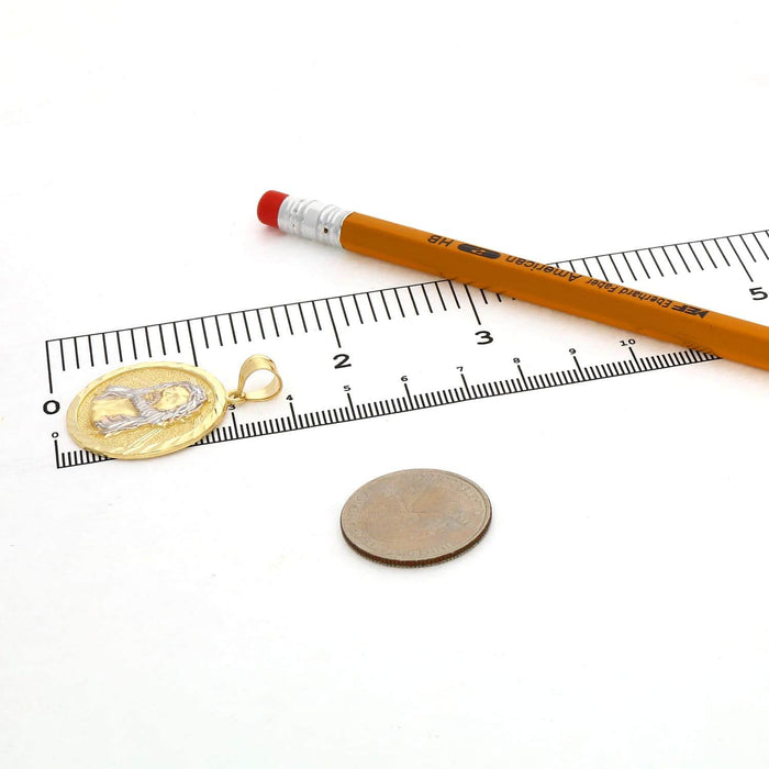 10K Gold Two - Tone Yellow White Textured Jesus Pendant 1.4" - WJD Exclusives