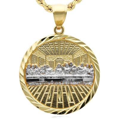 10K Gold Two - Tone Yellow White Textured Last Supper Pendant 1.45" - WJD Exclusives