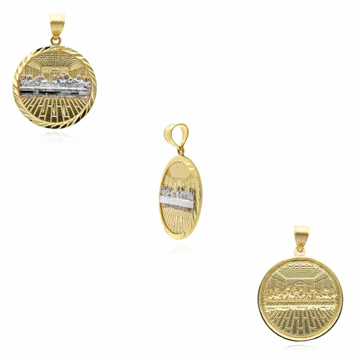 10K Gold Two - Tone Yellow White Textured Last Supper Pendant 1.45" - WJD Exclusives