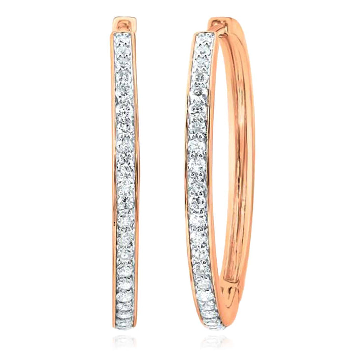 0.87CTW Natural Diamond 14K Yellow Gold White Round Rose Hoop Earrings 30mm - WJD Exclusives