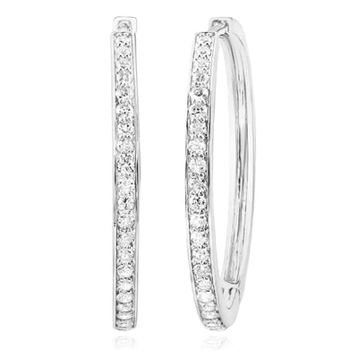 0.87CTW Natural Diamond 14K Yellow Gold White Round Rose Hoop Earrings 30mm - WJD Exclusives
