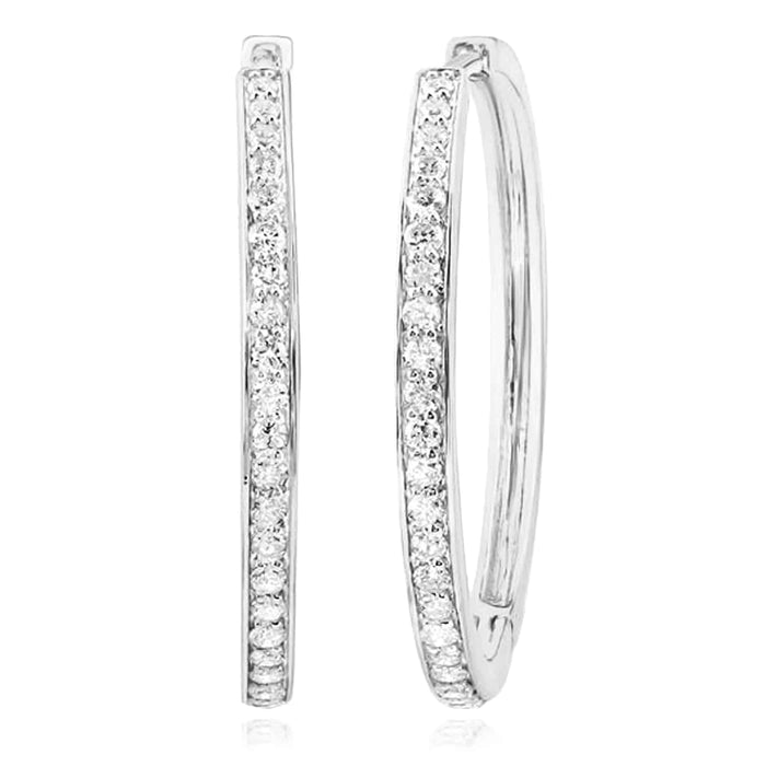 0.87CTW Natural Diamond 14K Yellow Gold White Round Rose Hoop Earrings 30mm - WJD Exclusives