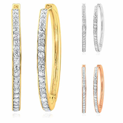 0.87CTW Natural Diamond 14K Yellow Gold White Round Rose Hoop Earrings 30mm - WJD Exclusives