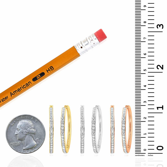 0.87CTW Natural Diamond 14K Yellow Gold White Round Rose Hoop Earrings 30mm - WJD Exclusives