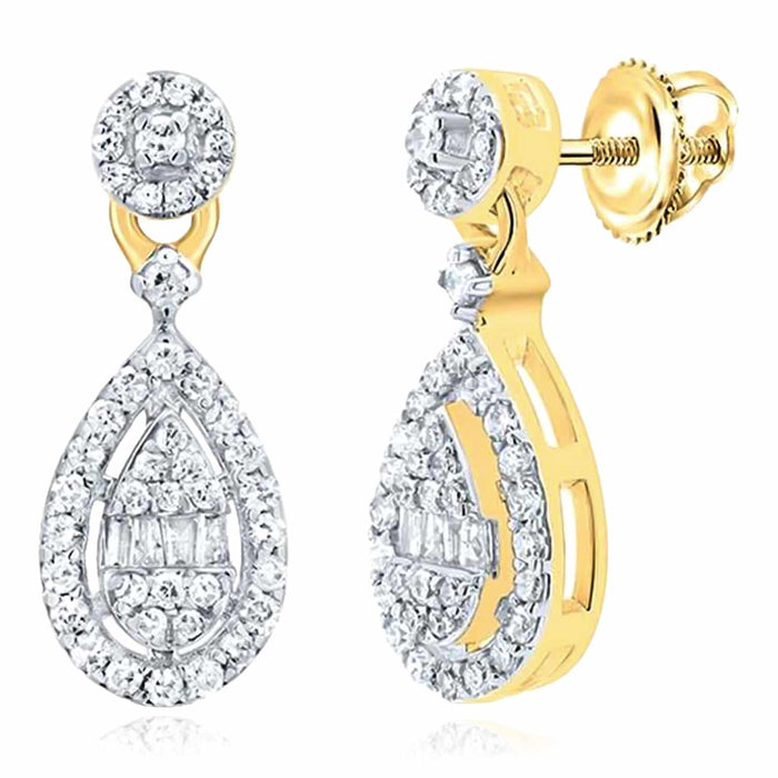0.33CTW Natural Diamond 10K Gold Yellow White Rose Teardrop Earrings 12mm - WJD Exclusives