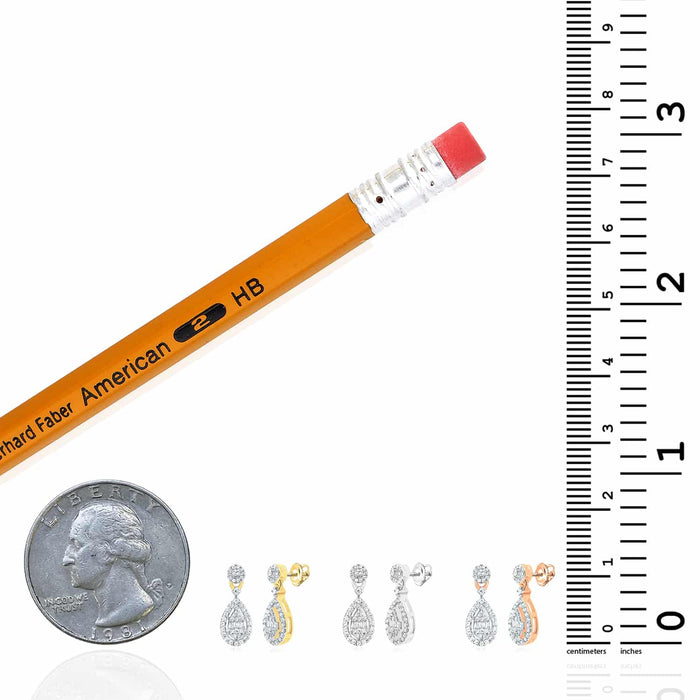 0.33CTW Natural Diamond 10K Gold Yellow White Rose Teardrop Earrings 12mm - WJD Exclusives