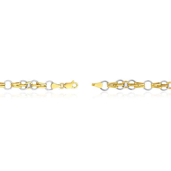 14K Yellow White Gold Mixed Oval Round Two - Tone 7mm Bracelet (Hollow) 7.25" - WJD Exclusives