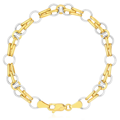 14K Yellow White Gold Mixed Oval Round Two - Tone 7mm Bracelet (Hollow) 7.25" - WJD Exclusives