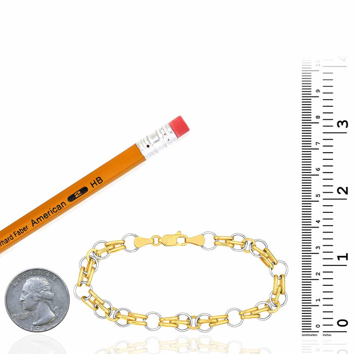 14K Yellow White Gold Mixed Oval Round Two - Tone 7mm Bracelet (Hollow) 7.25" - WJD Exclusives