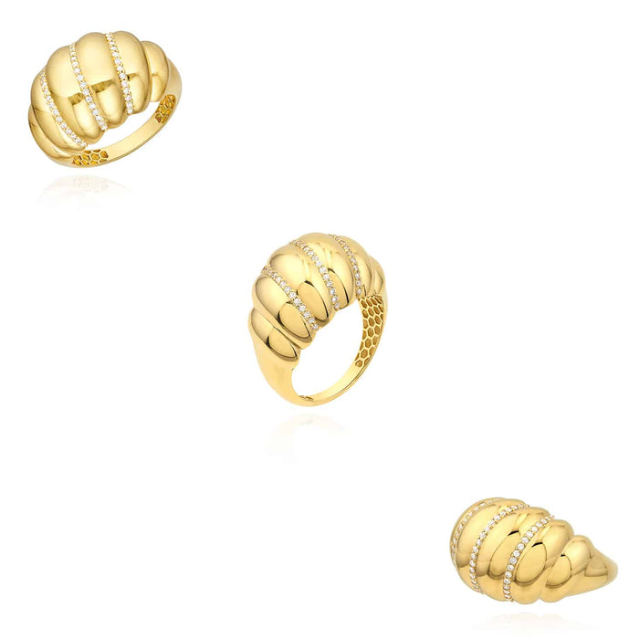 0.24CTW Natural Diamond 14K Yellow Gold Twisted Croissant Dome Ring - WJD Exclusives