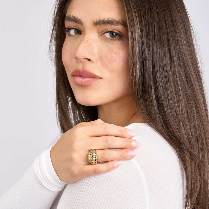 0.24CTW Natural Diamond 14K Yellow Gold Twisted Croissant Dome Ring - WJD Exclusives