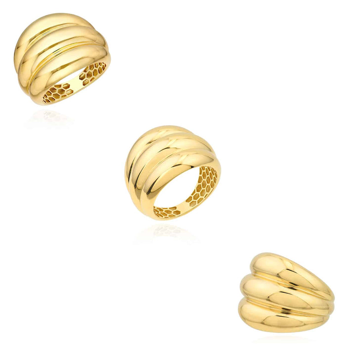 14K Yellow Gold 3 - Row Horizontal Fluted Polished Dome Ring - WJD Exclusives