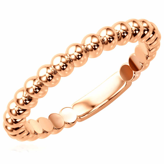 14K Real Gold Rose Beaded Band Ring