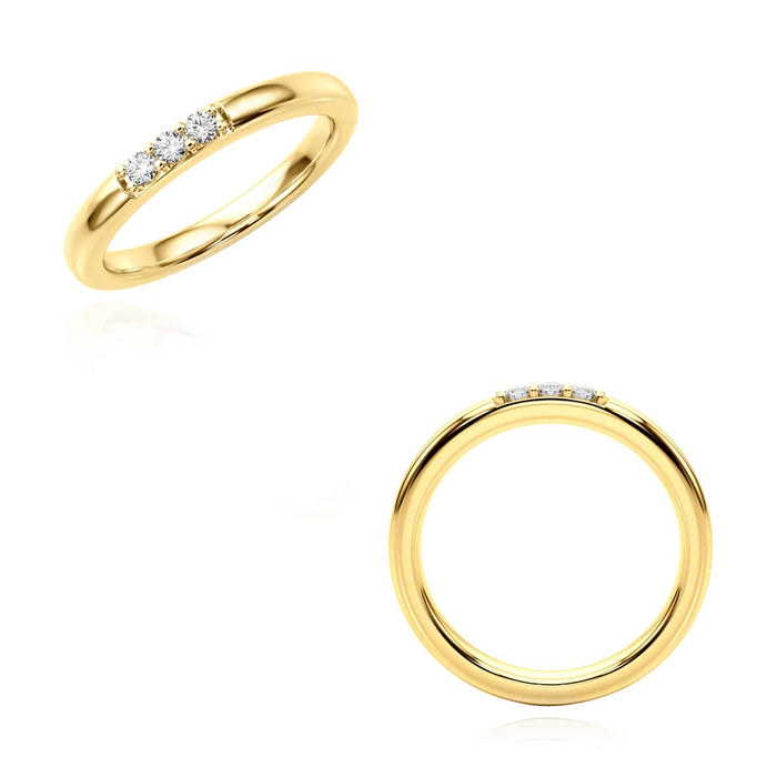 0.10CTW Natural Diamond 14K Yellow Gold 3 - Stone Wedding Band Ring - WJD Exclusives