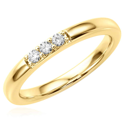 0.10CTW Natural Diamond 14K Yellow Gold 3 - Stone Wedding Band Ring - WJD Exclusives