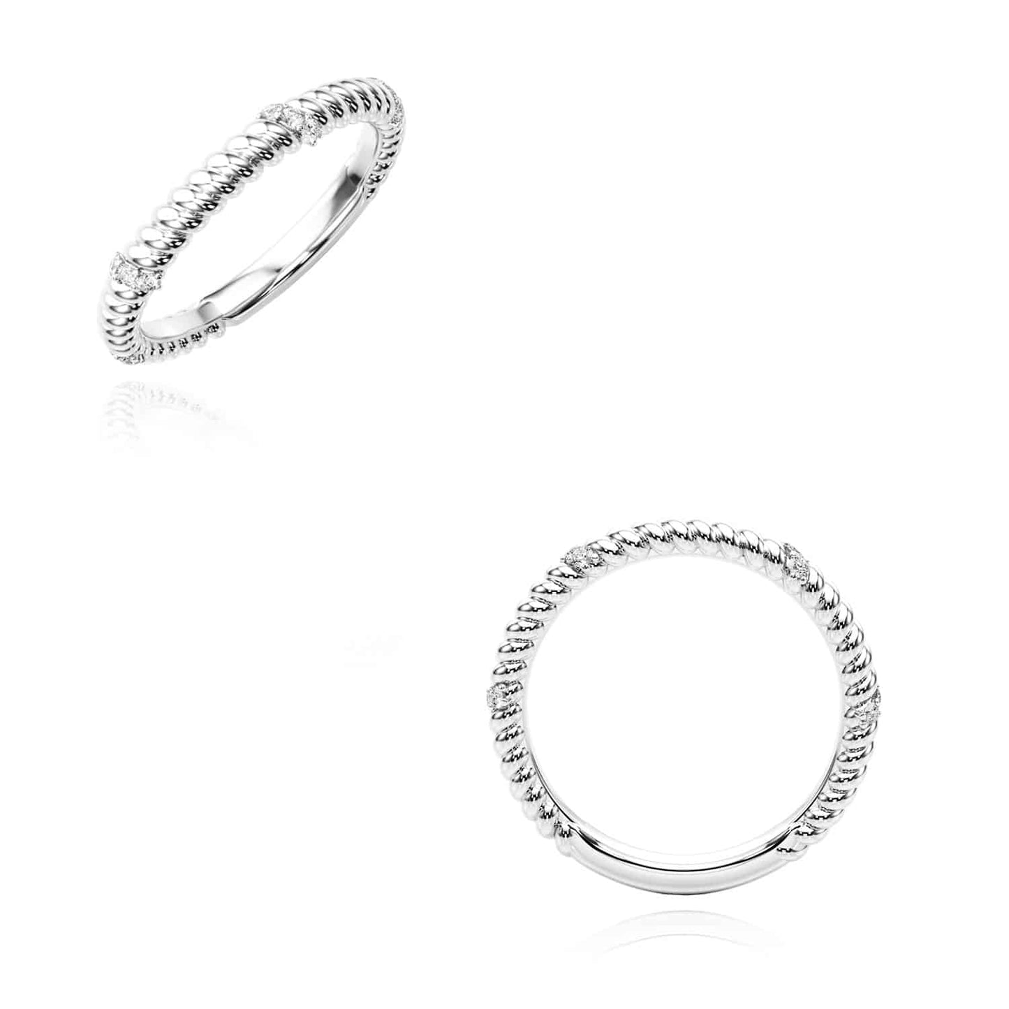 0.12CTW Real Diamond 14K Real Gold White Twisted Rope Eternity Wedding Band Ring