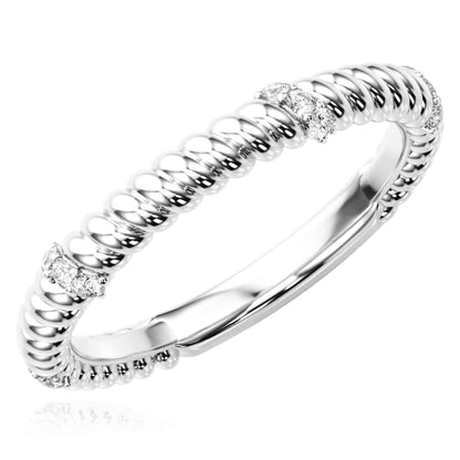 0.12CTW Real Diamond 14K Real Gold White Twisted Rope Eternity Wedding Band Ring