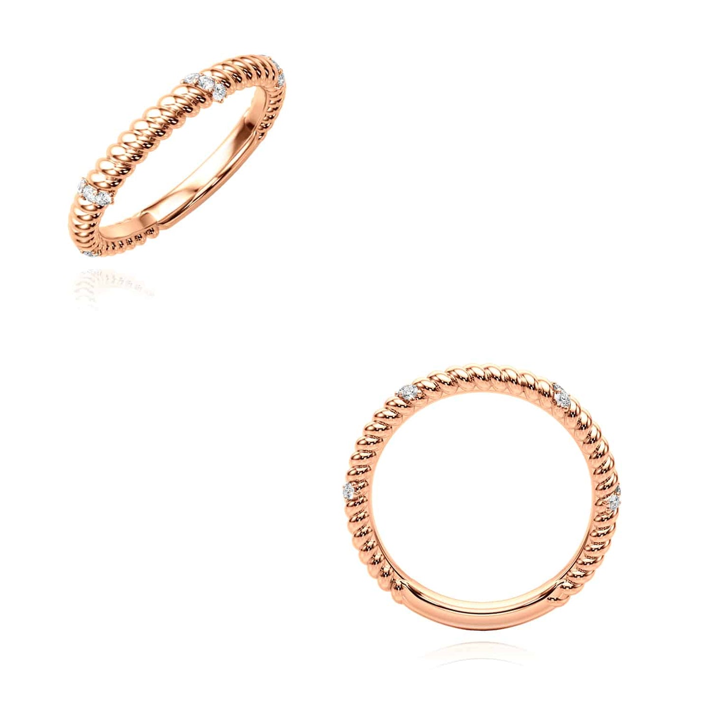 0.12CTW Real Diamond 14K Real Gold Rose Twisted Rope Eternity Wedding Band Ring