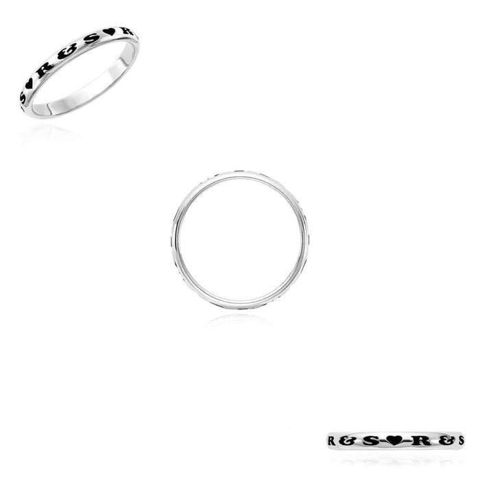 Personalized 925 Sterling Silver Black Text & Hearts Stackable Custom Name Ring - WJD Exclusives