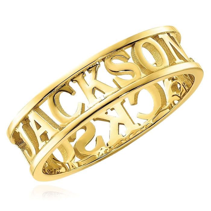 Personalized 14K Yellow Gold White Rose Custom Casted Name Ring - WJD Exclusives