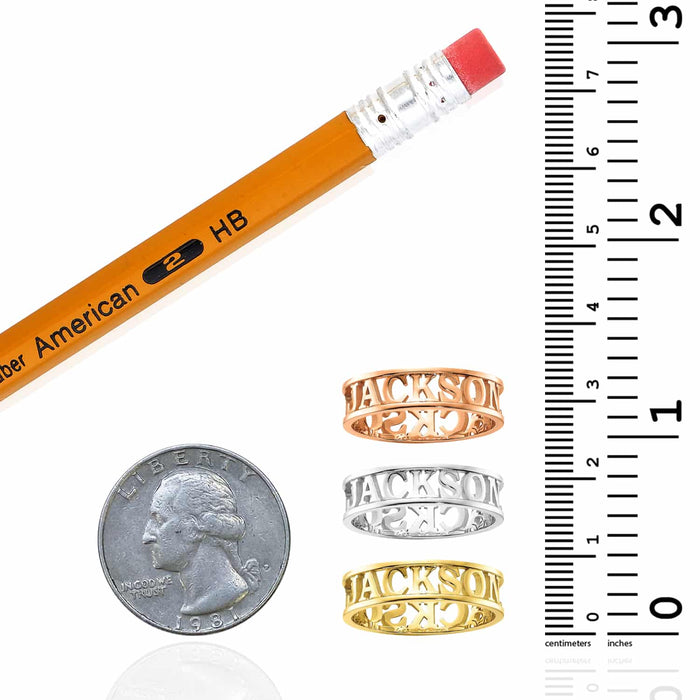 Personalized 14K Yellow Gold White Rose Custom Casted Name Ring - WJD Exclusives