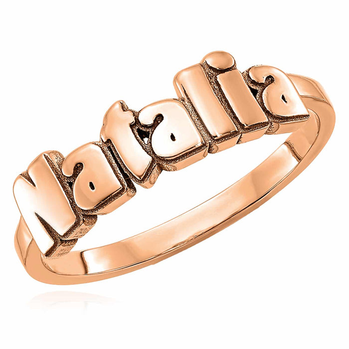 Personalized 14K Yellow Gold White Rose Custom Casted Name Ring - WJD Exclusives