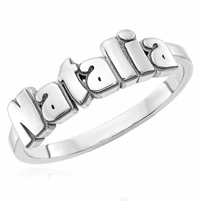 Personalized 14K Yellow Gold White Rose Custom Casted Name Ring - WJD Exclusives