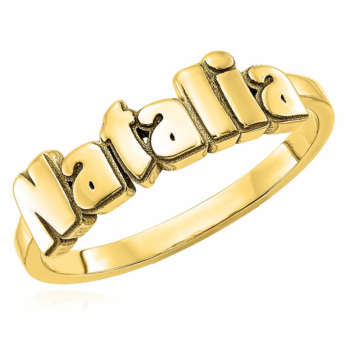 Personalized 14K Yellow Gold White Rose Custom Casted Name Ring - WJD Exclusives