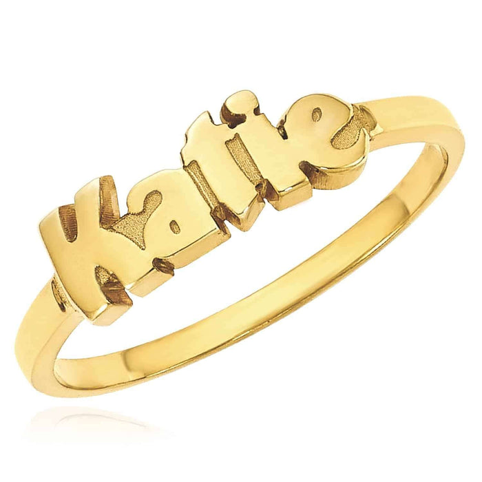 Personalized 14K Yellow Gold White Rose Custom Casted Name Ring - WJD Exclusives