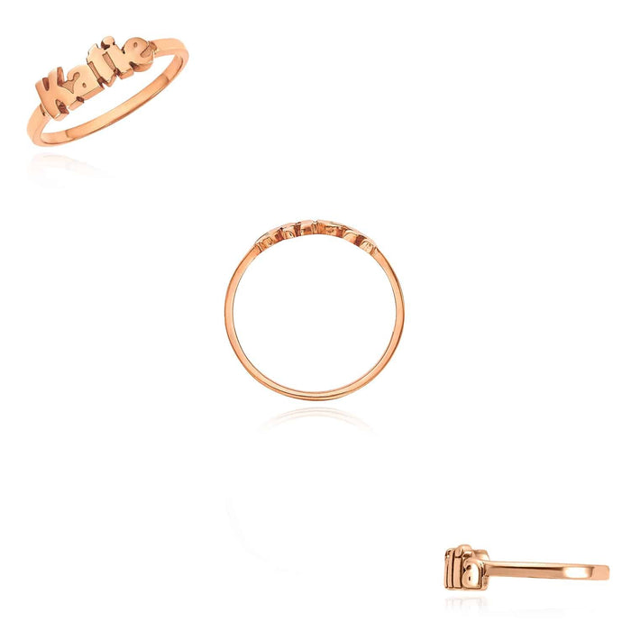 Personalized 14K Yellow Gold White Rose Custom Casted Name Ring - WJD Exclusives