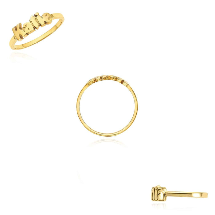 Personalized 14K Yellow Gold White Rose Custom Casted Name Ring - WJD Exclusives