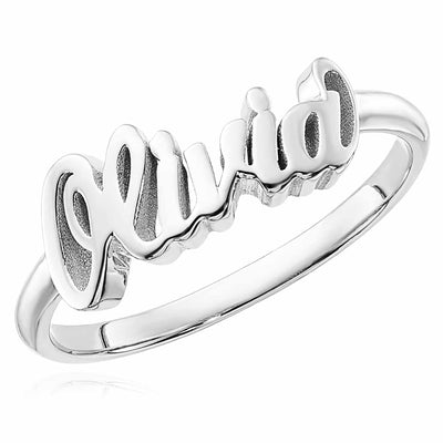 Personalized 14K Yellow Gold White Rose Custom Casted Name Ring - WJD Exclusives