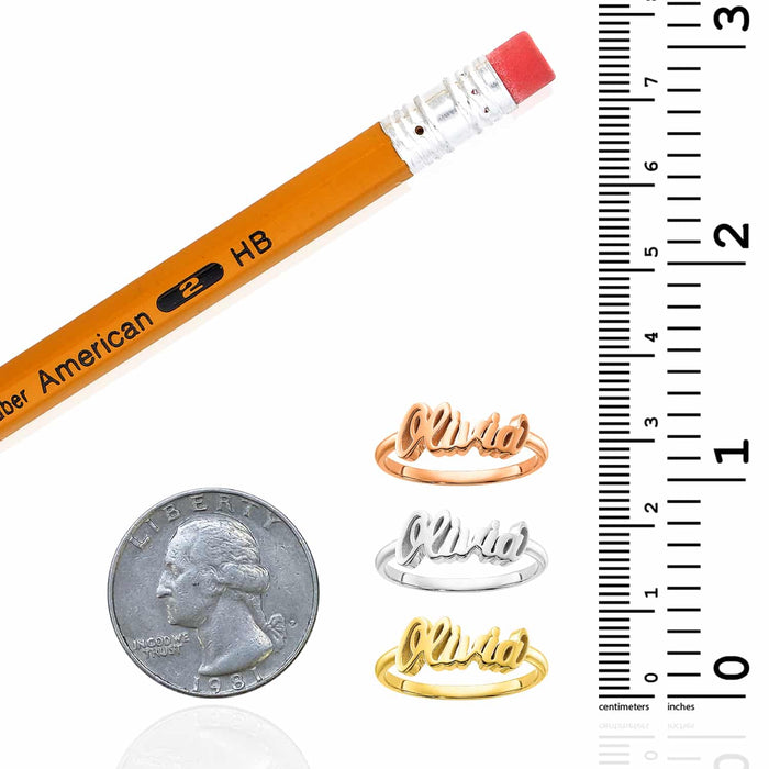 Personalized 14K Yellow Gold White Rose Custom Casted Name Ring - WJD Exclusives