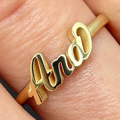 Personalized 14K Real Gold Yellow White Rose Custom Casted Name Ring