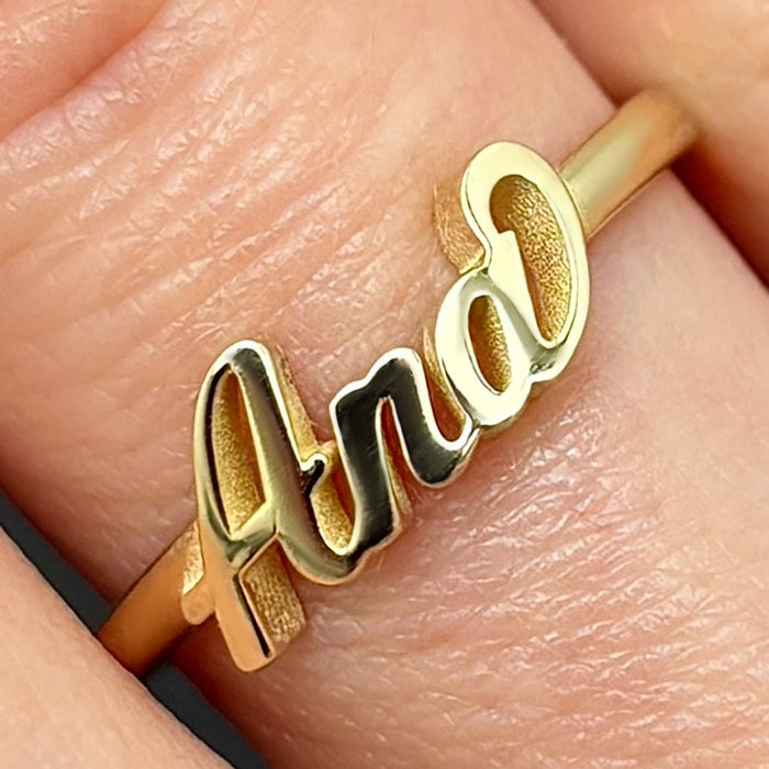 Personalized 14K Yellow Gold White Rose Custom Casted Name Ring - WJD Exclusives