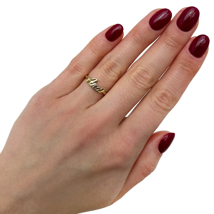 Personalized 14K Yellow Gold White Rose Custom Casted Name Ring - WJD Exclusives