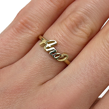 Personalized 14K Real Gold Yellow White Rose Custom Casted Name Ring