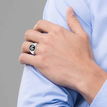 Personalized 14K Real Gold White Rose Monogram Black Custom Signet Name Ring
