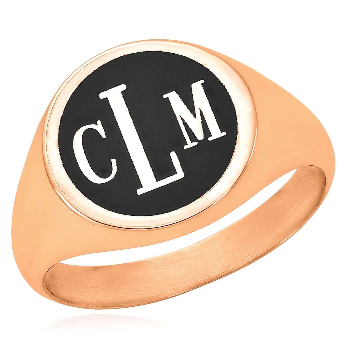 Personalized 14K Real Gold White Rose Monogram Black Custom Signet Name Ring