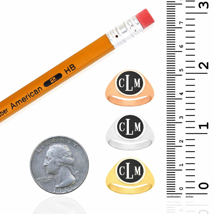 Personalized 14K White Gold Rose Monogram Black Custom Signet Name Ring - WJD Exclusives