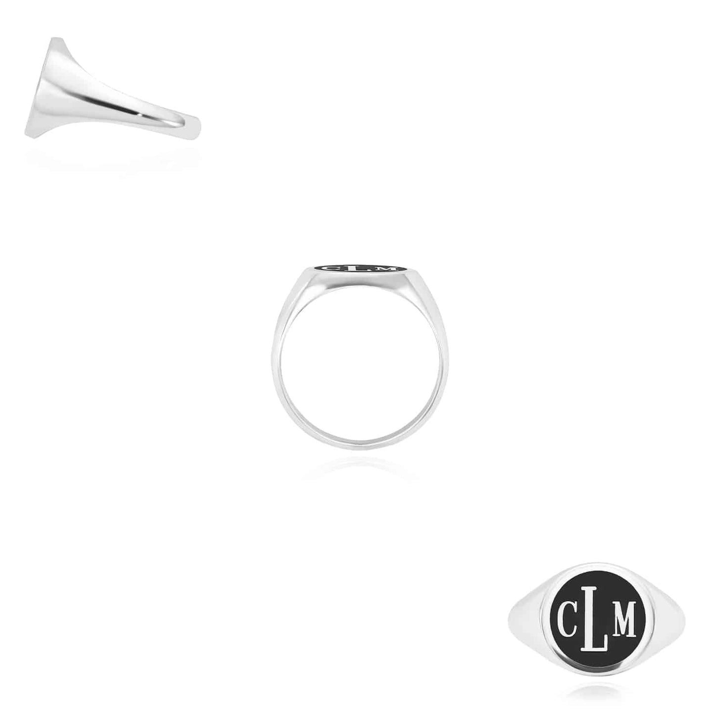 Personalized 14K Real Gold White Rose Monogram Black Custom Signet Name Ring
