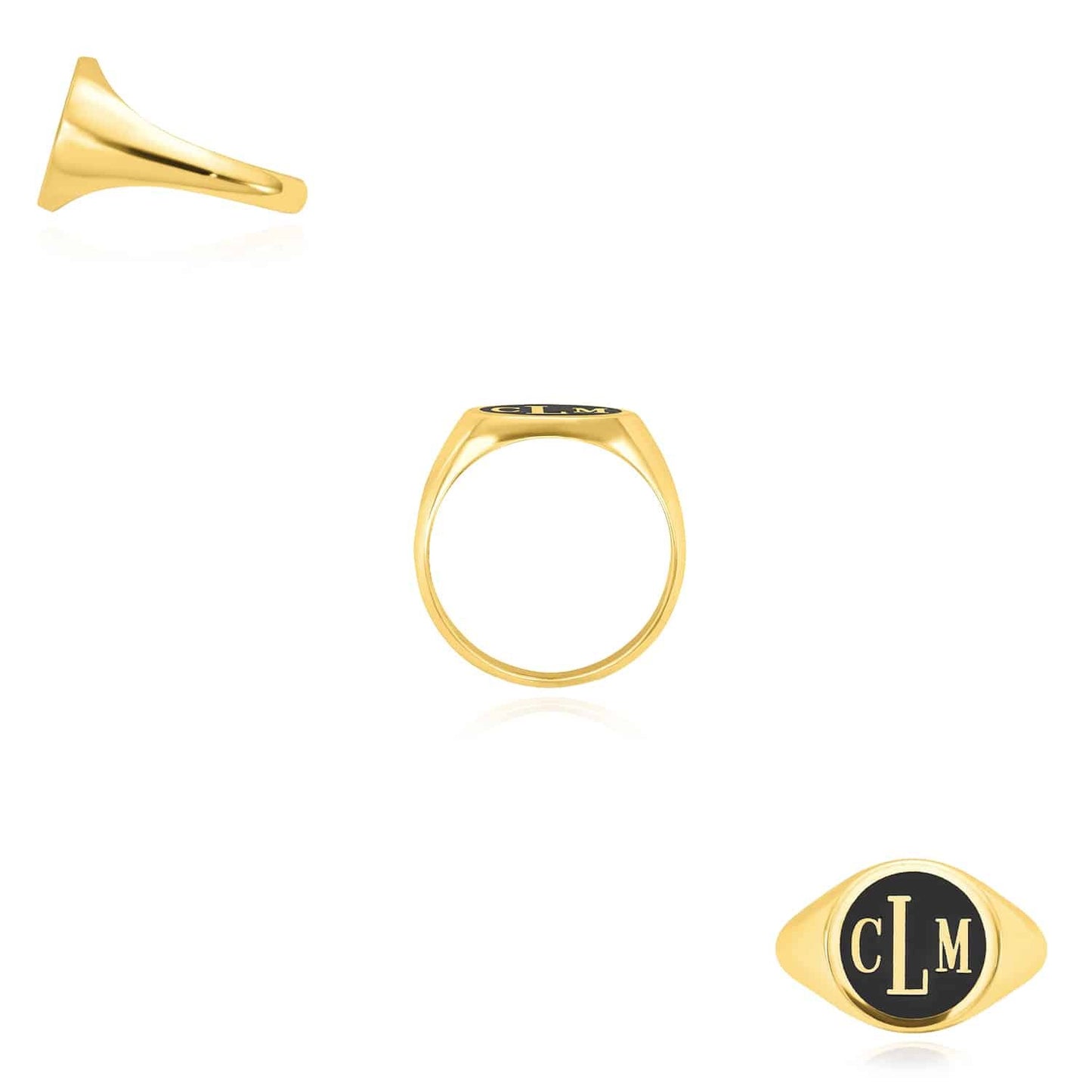 Personalized 14K Real Gold White Rose Monogram Black Custom Signet Name Ring