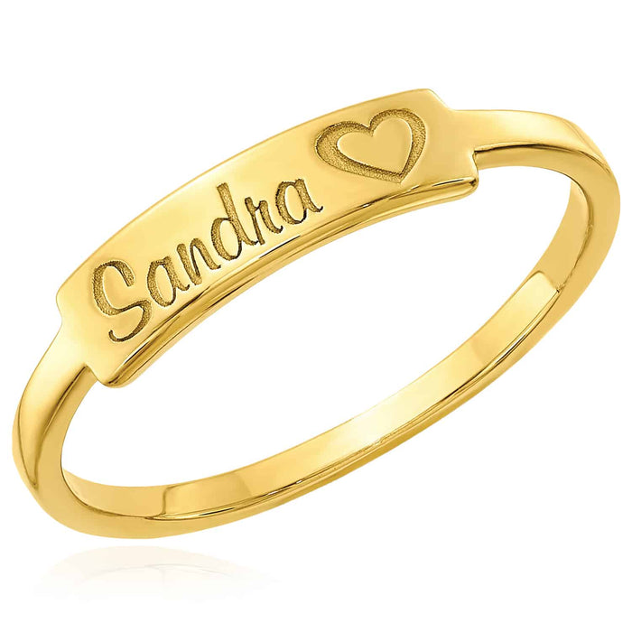 Personalized 14K Yellow Gold Rose Custom Casted Bar Name Ring - WJD Exclusives